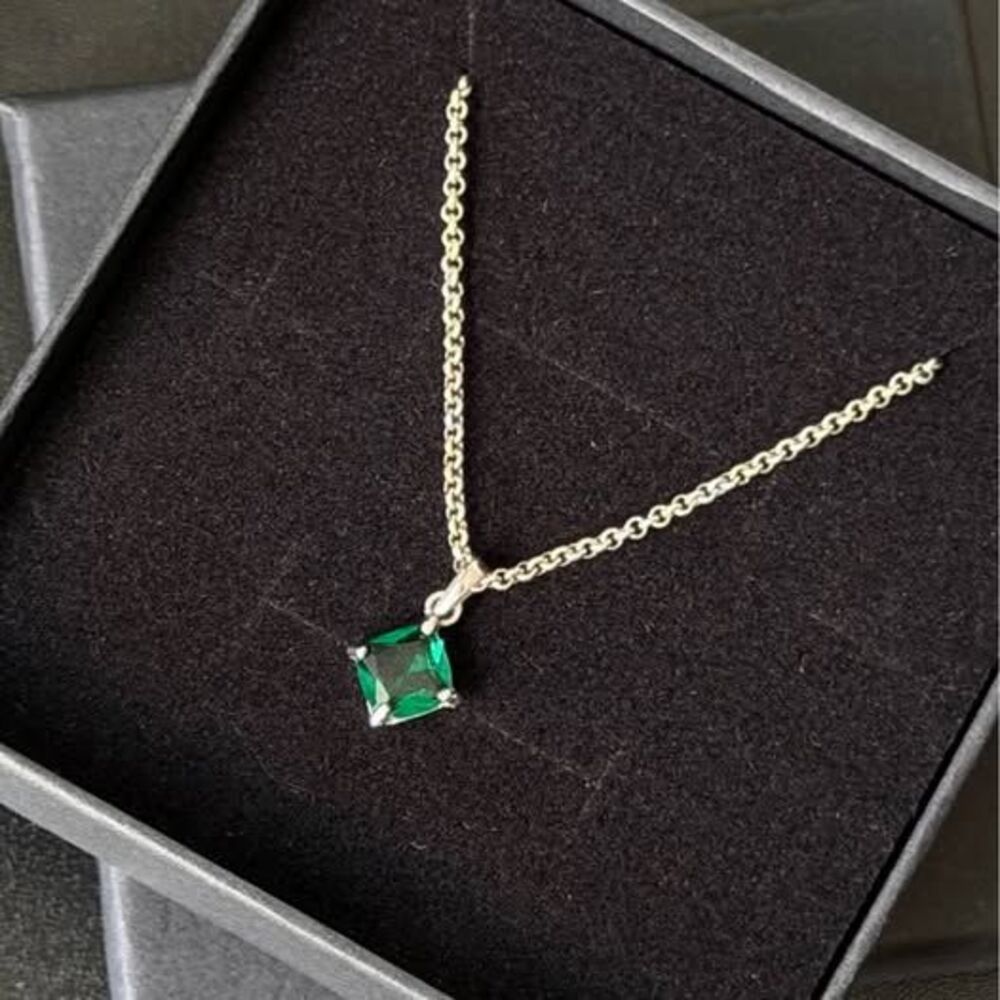 10K Gold Emerald Pendant Necklace | 16.5” Sterling Silver Chain